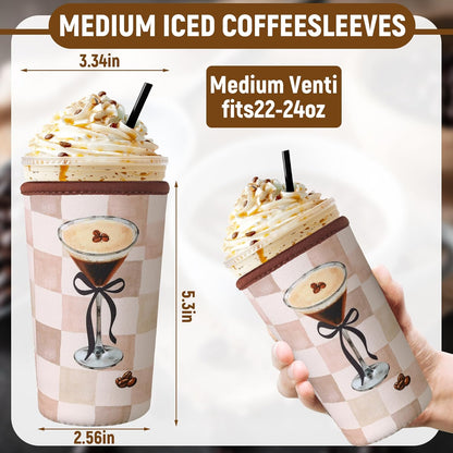 8 Pcs Reusable Sleeves for Iced Coffee Cup Pink Bow Cup Coolie Espresso Martini Reusable Coffee Insulator Sleeves Neoprene Insulated Holder for Iced & Hot Drinks, 22-24 oz