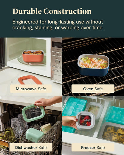 Caraway 2pc Glass Food Storage Set - 2.6 Cup Food Containers (2) - Non-Toxic Ceramic-Coated Glass - Air Release Technology - Compact & Stackable Design - Cream