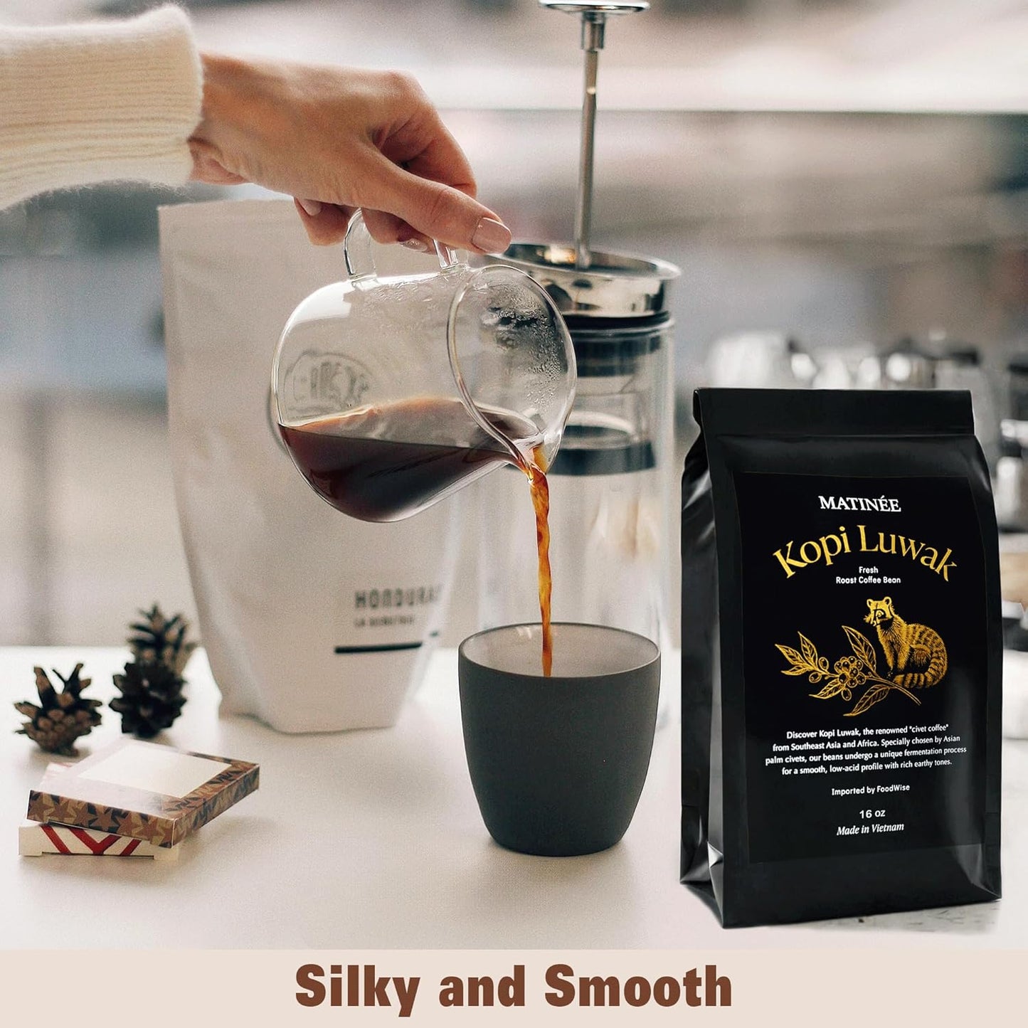 MATINÉE Wild Kopi Luwak Coffee Beans, Medium Roast, Whole Bean Coffee, Civet Coffee, Wild Kopi Luwak Coffee - Sustainably Sourced From Vietnam, 16oz / 454 Grams