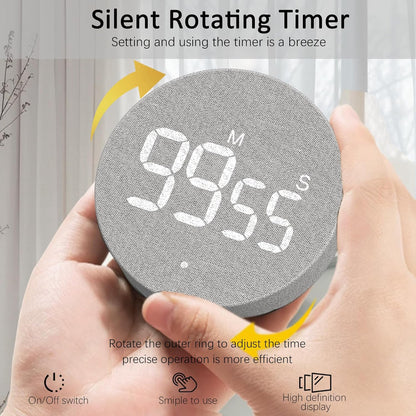 AVINIA Fabric Digital Kitchen Timer, Rechargeable with Large LED Display 0-99Mins, Magnetic Countdown Timers for Home Classroom Office Fitness Grey