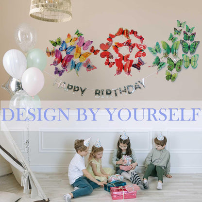 Butterfly Wall Decor 24/48 PCS, 3D Butterflies Stickers for Party Decorations with Magnets (Red, 48)