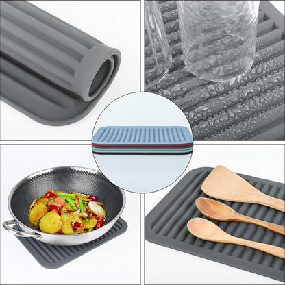 Trivets for Hot Pots and Pans, Large Black Silicone Trivets, Multi-Purpose Silicone Mat for Countertops, Heat Resistant, Set of 2
