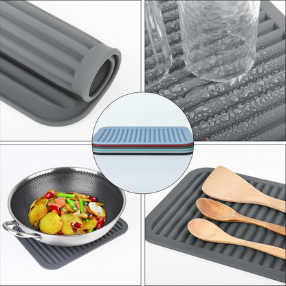 Silicone Trivets for Hot Dishes, Pots and Pans, Hot Pads for Kitchen Counter, Heat Resistant Trivets for Quartz Countertops, Hot Pads, Silicone Pot Holders Mats, Teal Table Trivet Mat, Set 2