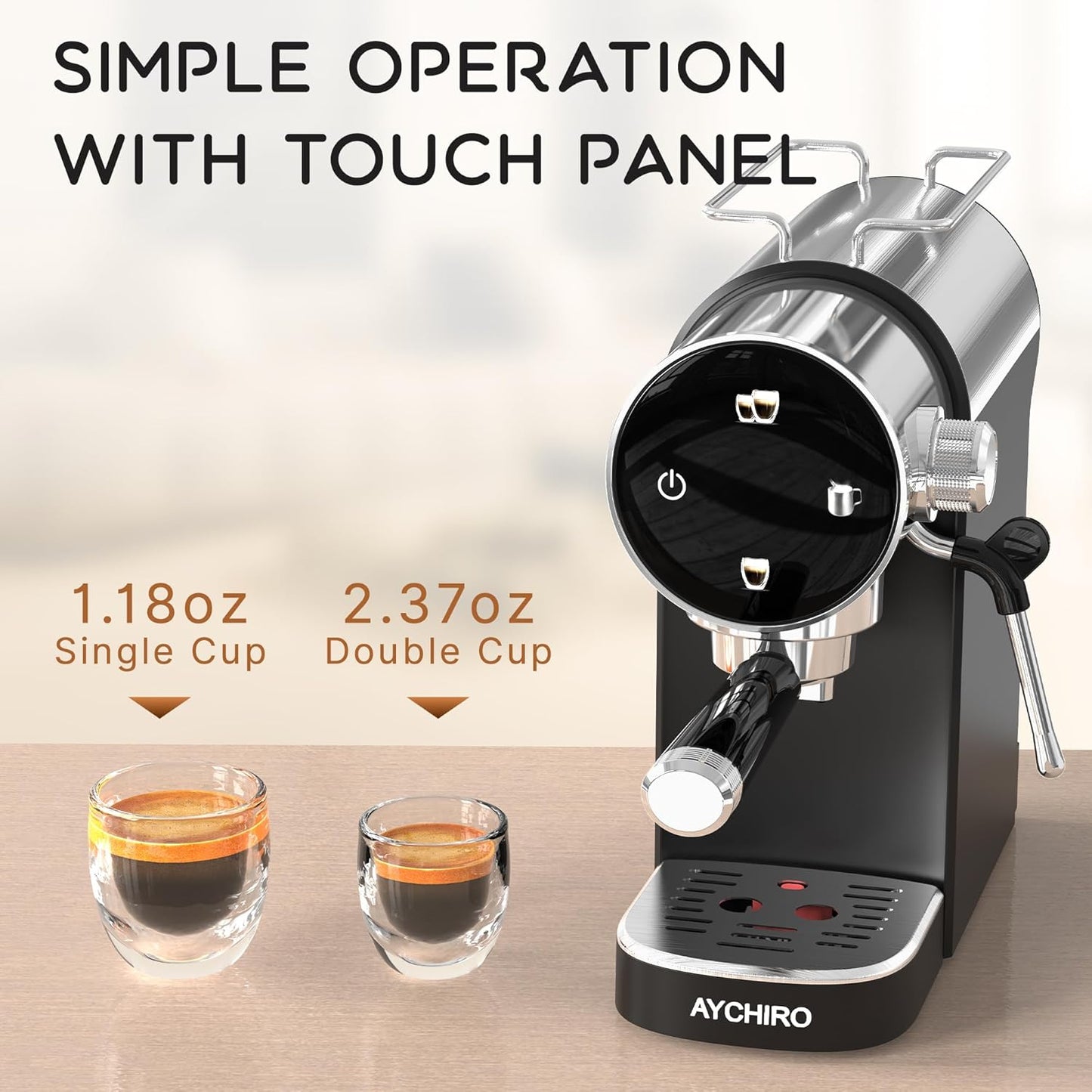 20 Bar Espresso Machine, Compact Espresso Maker with Milk Frother, Touchscreen Latte Maker with Detachable Drip Tray/Water Tank, Built-in Handle for Home and Office Use