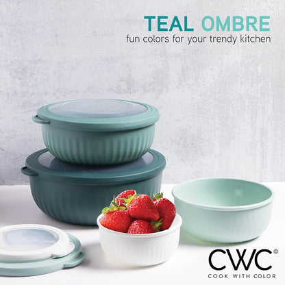COOK WITH COLOR Prep Bowls with Lids- Wide and Deep Nesting Plastic Small Mixing Bowl Set with Lids, 8 Piece Set - Wide Bowls, Teal