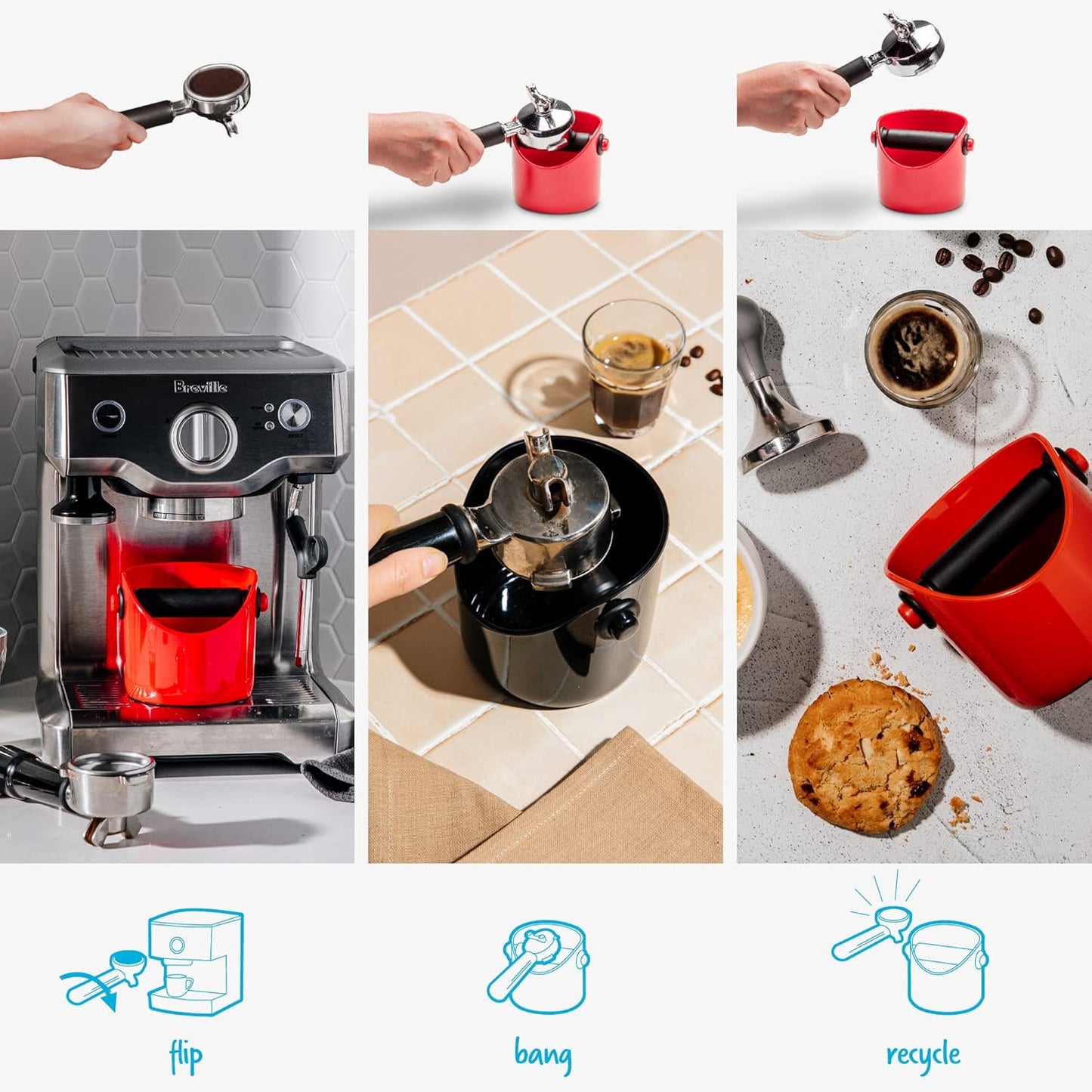 Dreamfarm Grindenstèin Sturdy, Compact, Modern Space-Saving Espresso Coffee Grind Knock Box - Red