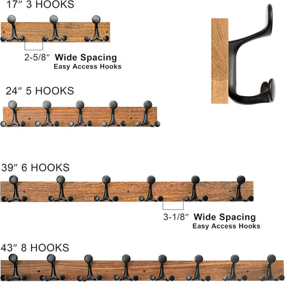 SKOLOO 43-Inch Wood Burnt Coat Rack Wall Mount with 8 Triple Hooks - Ideal for Family Entrances, Classrooms, and Pet Supplies Storage - Perfect Coat Hooks for Wall