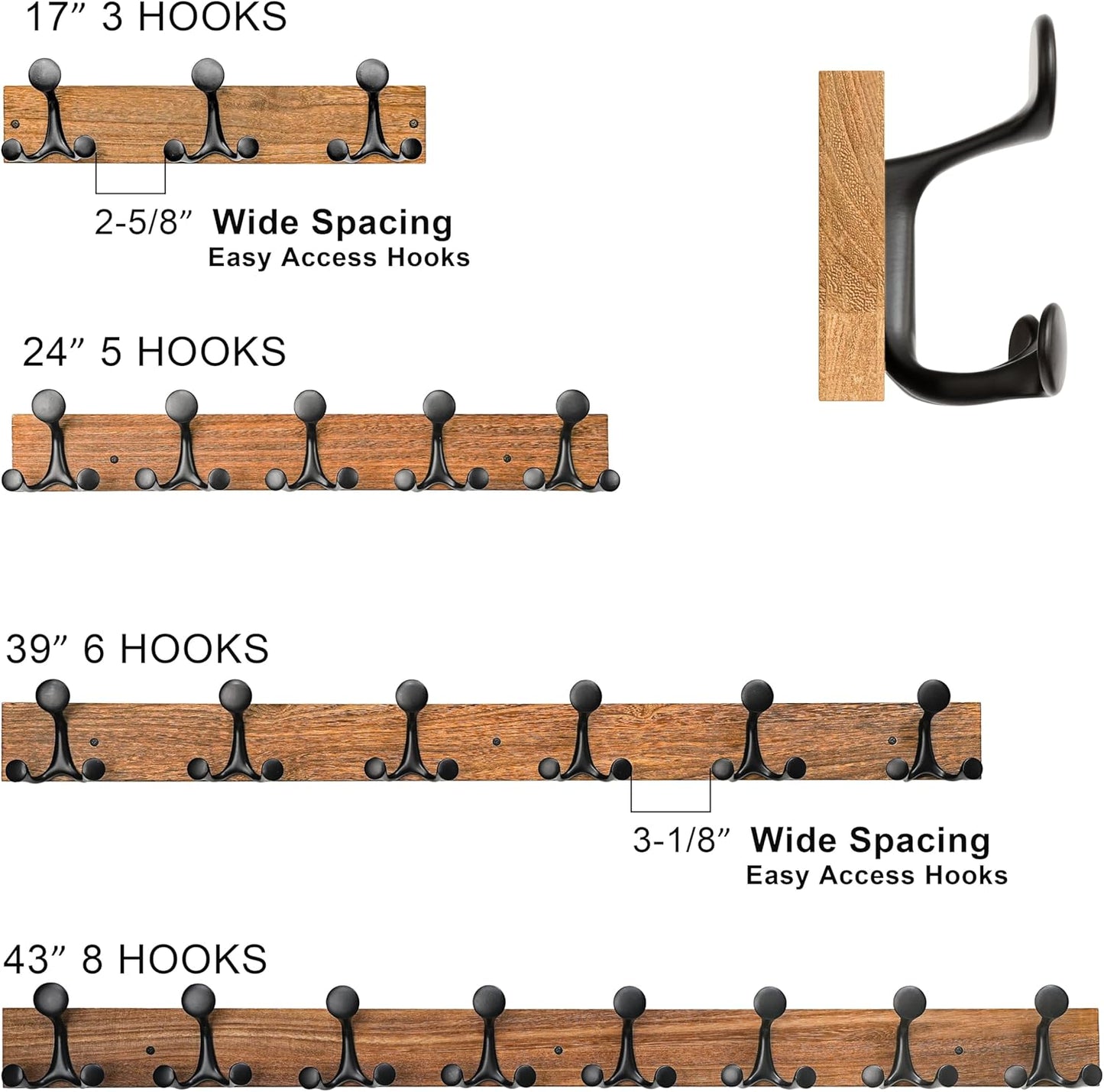 SKOLOO 24-Inch Wood Burnt Coat Rack Wall Mount with 5 Triple Hooks - Ideal for Family Entrances, Classrooms, and Pet Supplies Storage - Perfect Coat Hooks for Wall