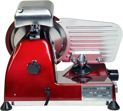 KWS MS-6RS Premium 200w Electric Slicer 7.67-Inch in Red Stainless Steel Blade, Frozen Meat Deli Meat Cheese Food Slicer Low Noises Commercial and Home Use