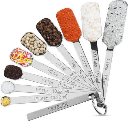 Measuring Cups and Spoons Set 17, 7 Stainless Steel Measuring Cup Set, 9 Spice Long Measuring Spoons with 1 Leveler for Kitchen and Baking, 18/8 Steel Dry Metric Measure Cups &Spoons Set
