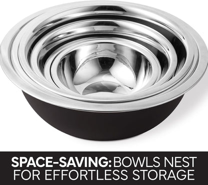 COOK WITH COLOR Stainless Steel Mixing Bowls Set - Nesting Bowls, 6 Pieces, Black
