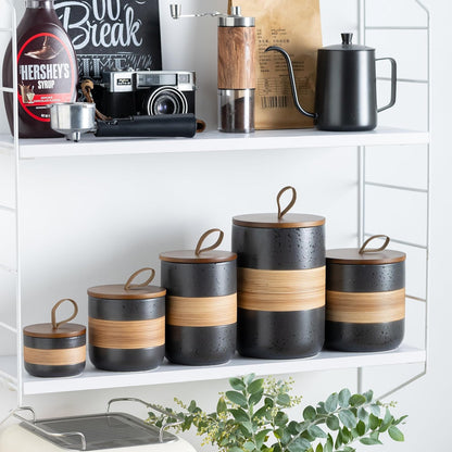 Ceramic Jar with Lid, Coffee Container Kitchen Food Storage Jars for Spice Sugar Tea Bag, Stackable Decorative Jars for Countertop, Black & 18 fl.oz