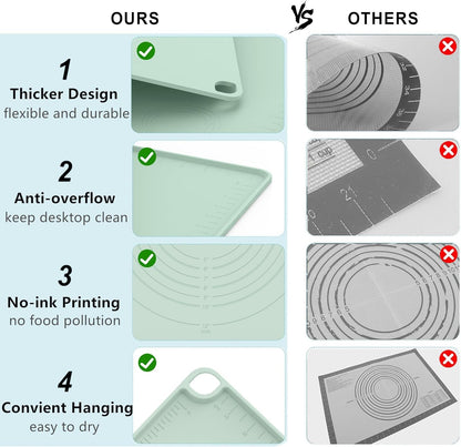 Silicone Baking Mat, Dough Rolling Mat 24''x16'', Pastry Mat for Rolling Dough, Silicone Pastry Pad with Measurements for Pizza, Macaron, Bread (Sage Green, XL)
