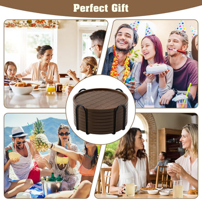 Coasters Set of 6,Hot or Cold Drink Coasters with Holder,Modern Style Coffee Table Coaster,Suitable for Kinds Cups Beer,Drink,Anti-Overflow Tabletop Protection(Coffee, 6pcs)