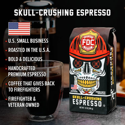 Fire Department Coffee - Gives Back to Firefighters - Full-Bodied & Bold Skull Crushing Espresso Beans - Roasted in the USA - Premium Whole Bean Coffee - Veteran Owned - 12 oz