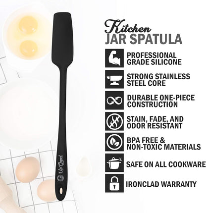 Silicone Jar Spatula | 600F Heat Resistant Non-Stick Rubber Scraper | Perfect for Jars, Smoothies, Blenders | One Piece Utensils | Durable Kitchen Cookware (UpGood Professional Spatulas, Black)