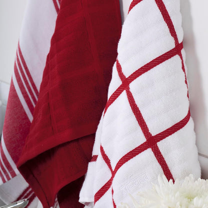 All-Clad Solid & Coordinate Kitchen Towels: Highly Absorbent, Super Soft Long Lasting 100% Cotton, 17" x 30" Tea Towels for Cleaning & Drying Dishes, Pans, Glassware, Countertops, 4-Pack, Chili