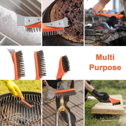 Wire Brush Cleaning Set 3Pc,Detail Brush 10-1/2" and 8",for Cleaning Welding Slag,Rust and Dust.Stainless Steel Brushes with Strong Handle & Metal Scraper,from VASTOOLS