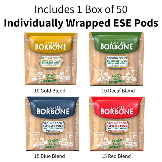 Caffe Borbone Espresso Paper Pods (50 Count) - Variety Pack, Single-Serve ESE Pods Roasted in Italy