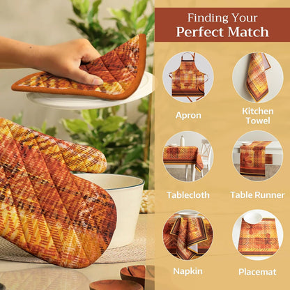 Maison d' Hermine Pot Holders 100% Cotton Heat Resistant Potholders 8" x 8" Hot Pads with Loop BBQ, Cooking, Baking, Grilling, Kitchen, Handling Hot Pans (Pack of 1, Thanksgiving Tartan)