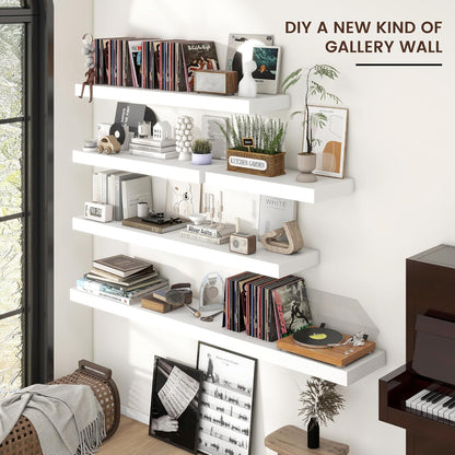 Floating Shelves - 2 Large Wall Mounted Shelves with Invisible Brackets, Long Wood Floating Wall Shelf for Living Room, Bedroom, Kitchen (White, 36" W x 9" D x 1.5" H)