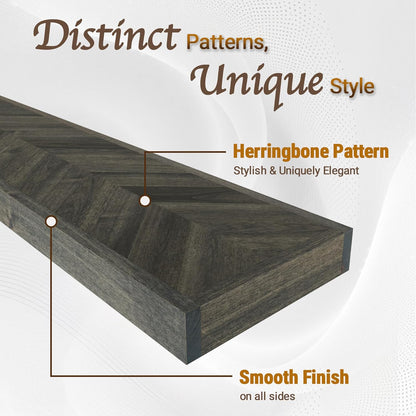 36" Acacia Chevron Floating Shelves Set of 2 - Wall Mounted Wooden Shelf for Stylish Home Décor - Mocha Color - 36x6.7x1.5 Inches