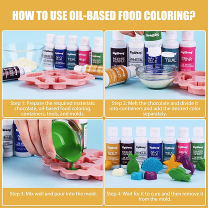 Oil Based Food Coloring for Chocolate - 50ml Gold Upgraded Edible Oil Based Food Dye for Cake Decorating, Baking, Candy Melts, Cookie, Icing Frosting, Fondant, Meringues - 1.69 Fl.Oz Bottles