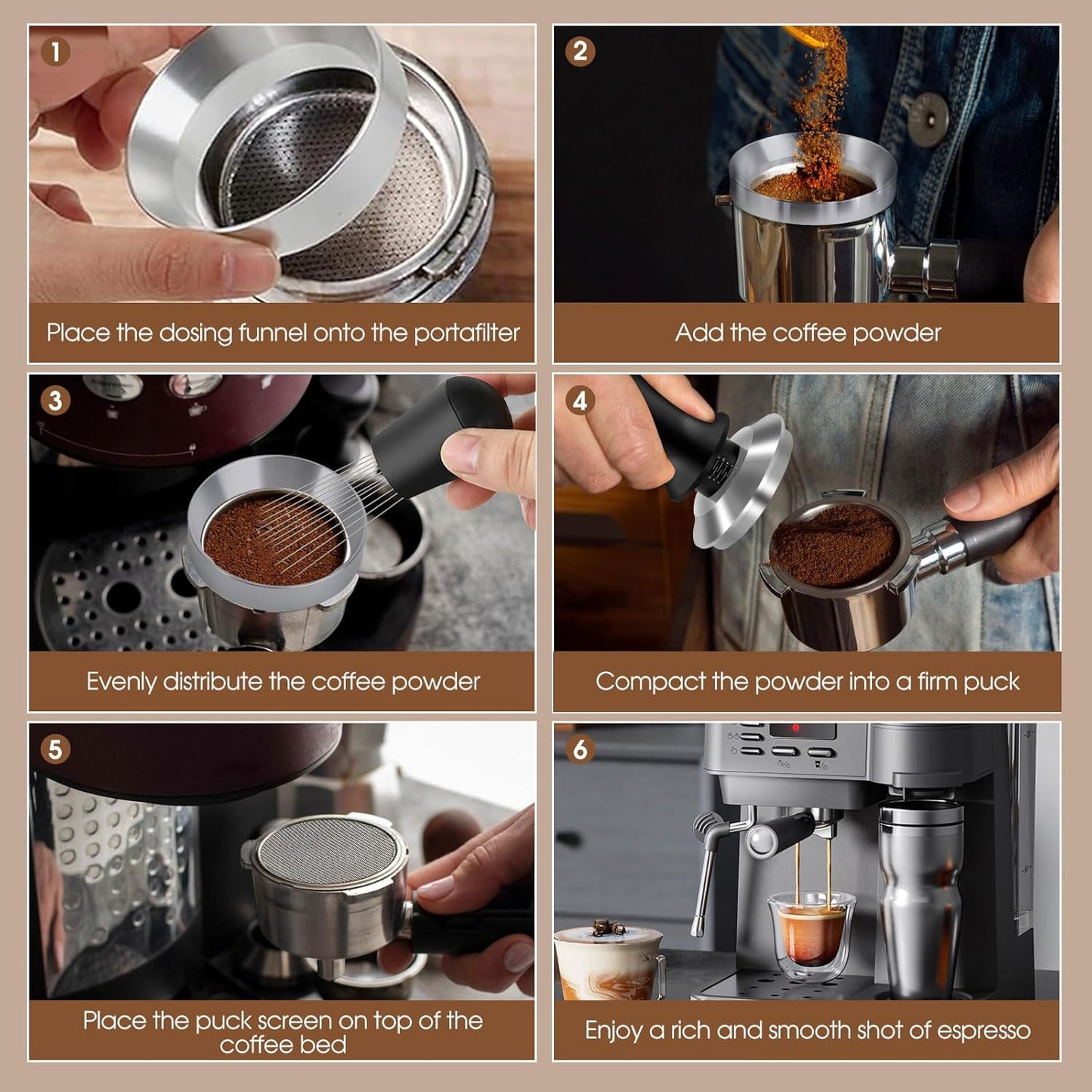 51mm Espresso Accessories Kit, Spring Loaded Calibrated Tamper, WDT Tool and Dosing Funnel Set Fits Delonghi 51 mm Espresso Coffee Machines and Portafilter