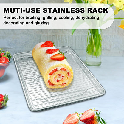 Half Sheet Pans with Rack Set, 18 Inch Commercial Quality Baking Sheet Pan Set, Natural Aluminum Cookie Sheet, Warp Resistant Nonstick Thick Cookie Tray Pans for Baking, Roasting