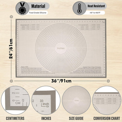 Silicone Pastry Mat 36x24 Inch - Nonstick Baking Mat Perfect for Dough, Pastry, Pie Crust, Fondant, Pasta/Pizza, Kitchen Counter