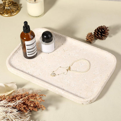 Natural Marble Vanity Tray, 11.8" Marble/Stone Bathroom Tray Countertop, Beige Tray for Decor, Perfume Jewelry Holder, Storage/Organizer for Kitchen Sink