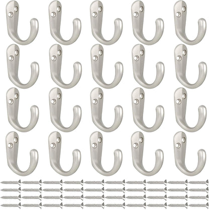 IBosins 20PCS Coat Hooks Wall Mounted Single Prong Robe Hook for Hanging Towel Hooks with 40 Screws for Cup, Mug, Bags, Hat, Cap, Scarf, Pet leashes