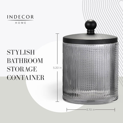 Glass Jar with Metal Lid for Bathroom Organization, Clear Apothecary Jar for Cotton Balls, Q Tips, and Small Accessories, Stylish Bathroom Storage Container Grey, Black