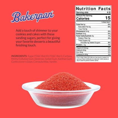 Bakerpan Red Sanding Sugar for Baking & Cookie Decorating - 5 Ounce Edible Red Sugar Sprinkles for Cookies, Cakes, Cocktails (Made In USA)