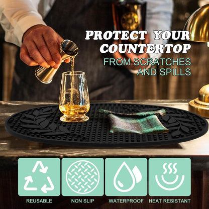 Bar Mat for Countertop 18in x 12in Large - Thick Durable Non-Slip Spill Rubber Bar Mats for Bartending - Personalized Custom Oval Bar Mat for Home Bar Barista