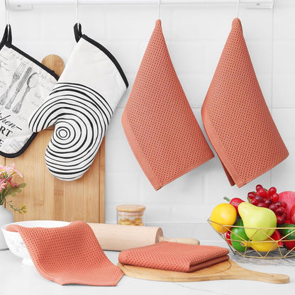 Homaxy 100% Cotton Waffle Weave Kitchen Dish Cloths, Ultra Soft Absorbent Quick Drying Dish Towels, 12 x 12 Inches, 6-Pack, Coral