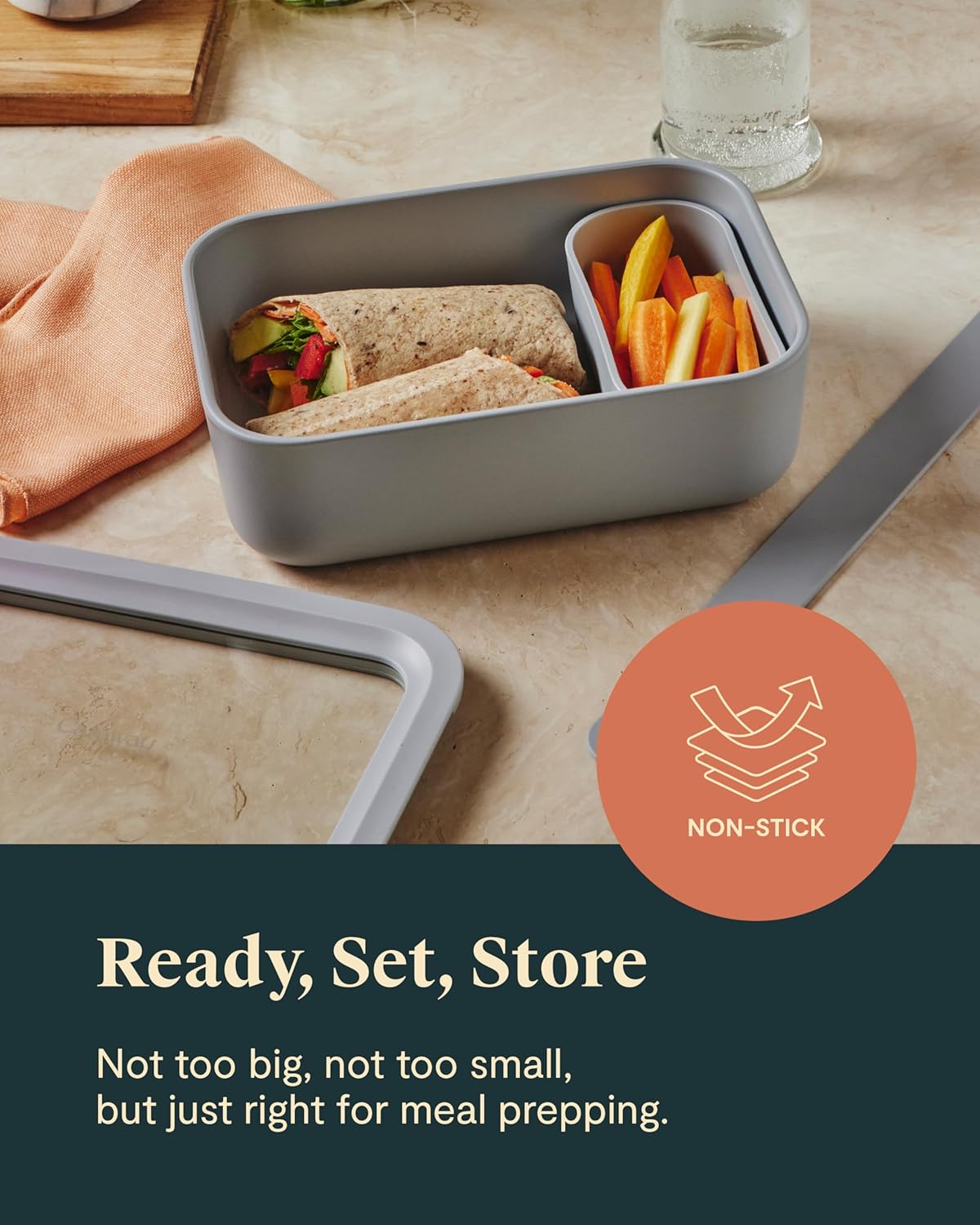 Caraway Glass Food Storage - 6.6 Cup Glass Container - Ceramic Coated Food Container - Non Toxic, Non Stick Lunch Box Container with Glass Lids - Dishwasher, Oven, & Microwave Safe - Sage