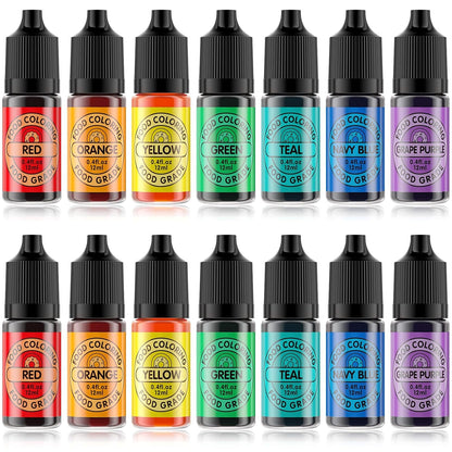Food Coloring Set for Cake Decorating Rainbow Edible Food Dye for Baking Royal Icing Cookie Supplies Gluten Free 14x12ml Food Grade Liquid Food Color Kit, 0.4 Fl. Oz/Bottles