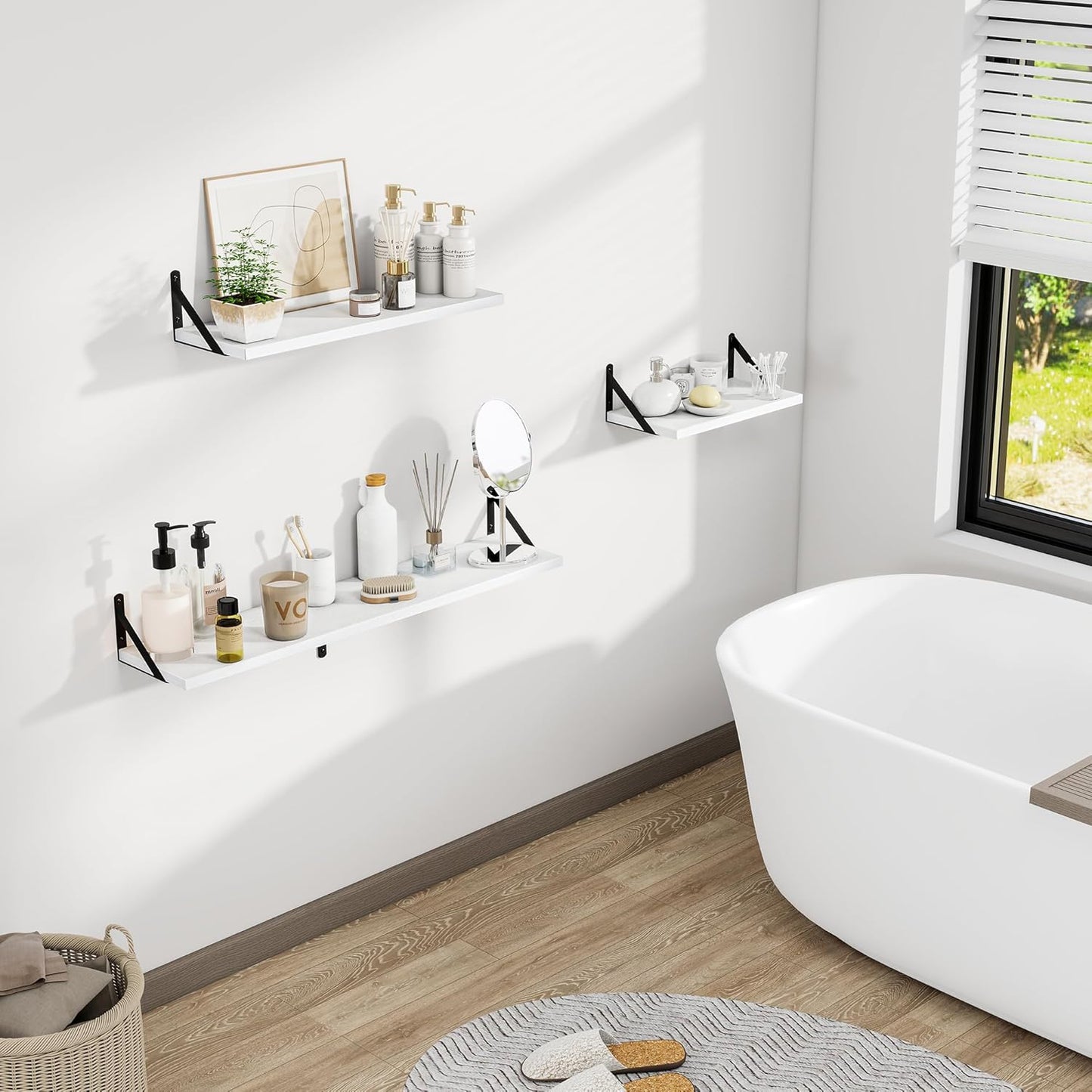 Dreamland Deep Floating Shelves for Wall, 48W x 8D Wall Mounted Shelves Set of 2, Wide Display Ledge Shelf with Sturdy Metal Brackets for Living Room, Bathroom, Bedroom and Kitchen, White