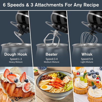 6-Speed Electric Stand Mixer with 5.3 Quart Stainless Steel Bowl, Kitchen Mixer Tilt-Head Design – Includes Dough Hook, Whisk & Beater-Great for Baking Bread, Cakes, Cookies