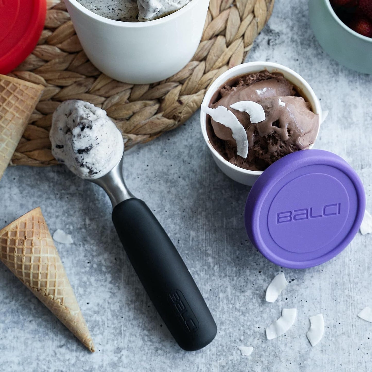 BALCI - 8oz Mini Ice Cream Containers with Silicone Lids (Set of 4) - Freezer Food Storage Containers, Reusable, LeakProof, For Homemade IceCream Containers - Blue, Red, Green, Purple