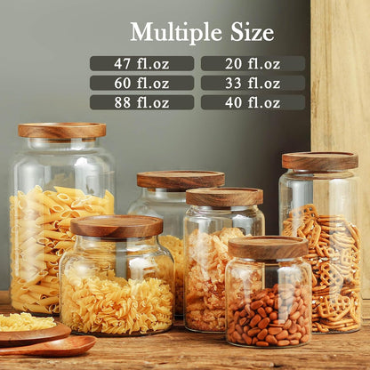 Labina Glass Storage Container Airtight Food Jars Kitchen Canister with Wood Lids, 88 Oz Wide Mouth Pantry Organization Glass Jar for Flour, Sugar, Cookie, Spagetti, Nuts and Candy