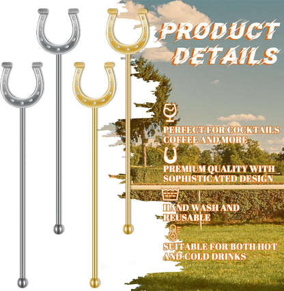 6 Inch Derby Drink Plastic Stirrers Swizzle Sticks for Cocktails Coffee Reusable U Shaped Horseshoe Drink Stirrers for Coffee Beverage Party Bar Weddings Events(Gold,silver,30 Pcs)