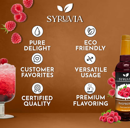Syruvia Premium Raspberry Syrup - 25.4 fl oz Kosher Best For Drinks, Dessert, Soda, Smoothies, Gluten-Free, Non-GMO Flavor