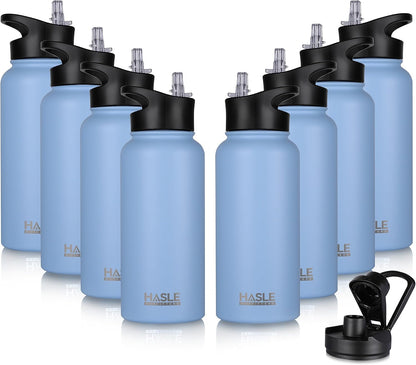 HASLE OUTFITTERS 32 oz Insulated Water Bottle Stainless Steel Double Walled Vacuum Sports Water Bottle with 2 Lids (Straw and Spout Lid) for Gym Camping Hiking(Blue,8)