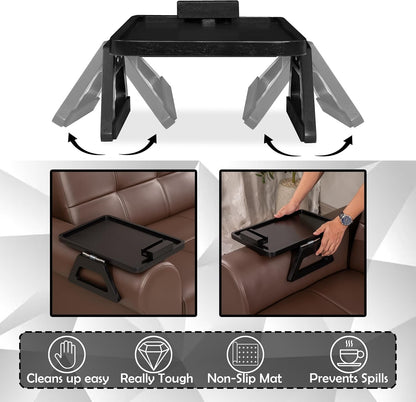 Acacia Wood Sofa Armrest Tray -15.4 x 9.84 in Double Hinge Sofa Arm Tray Table Clip-Couch Arm Table-Wooden Side Tables for Eating and Drink (Acacia, 15.4" D x 9.84" W x 5.7" H)(Black)