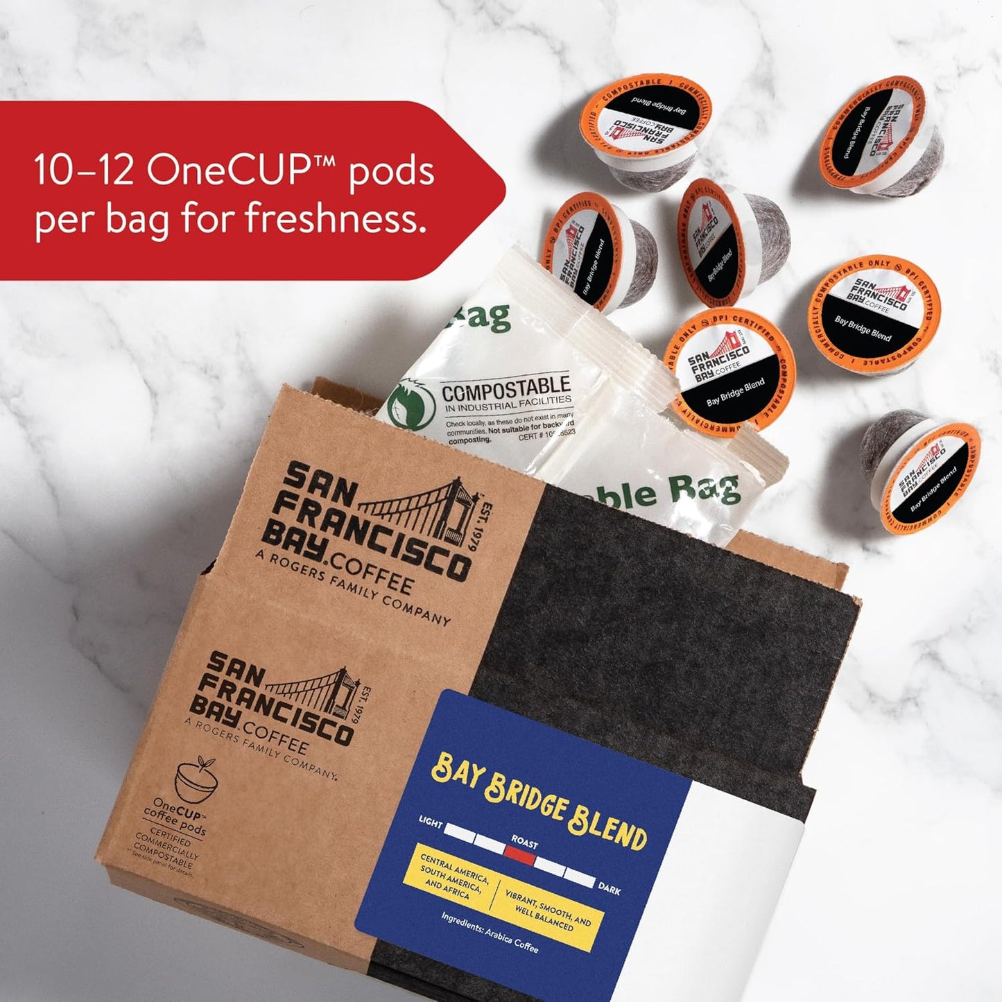 San Francisco Bay Compostable Coffee Pods – Bay Bridge Blend (80 Ct) K Cup Compatible, Medium Roast