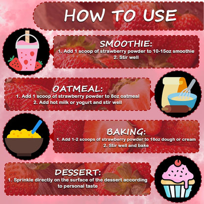 Strawberry Powder - 100% Pure Freeze Dried Strawberries Fruit Powder, Vegan & No Additive Strawberry Flavoring Natural Food Coloring for Baking, Drinks, Cakes, Icing and Smoothies - 3oz