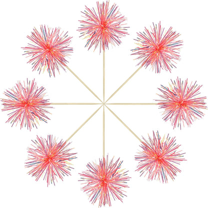 Gyufise 30Pcs Foil Firework Cupcake Toppers Sparkle Tinsel Cake Toppers Tinsel Drink Cake Decoration Cocktail Picks for Birthday Wedding Graduation Party Supplies Laser Orange