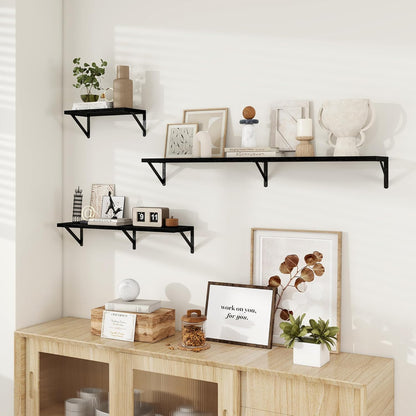 Dreamland Deep Floating Shelves for Wall, 48W x 8D Wall Mounted Shelves Set of 2, Wide Display Ledge Shelf with Sturdy Metal Brackets for Living Room, Bathroom, Bedroom and Kitchen, Black